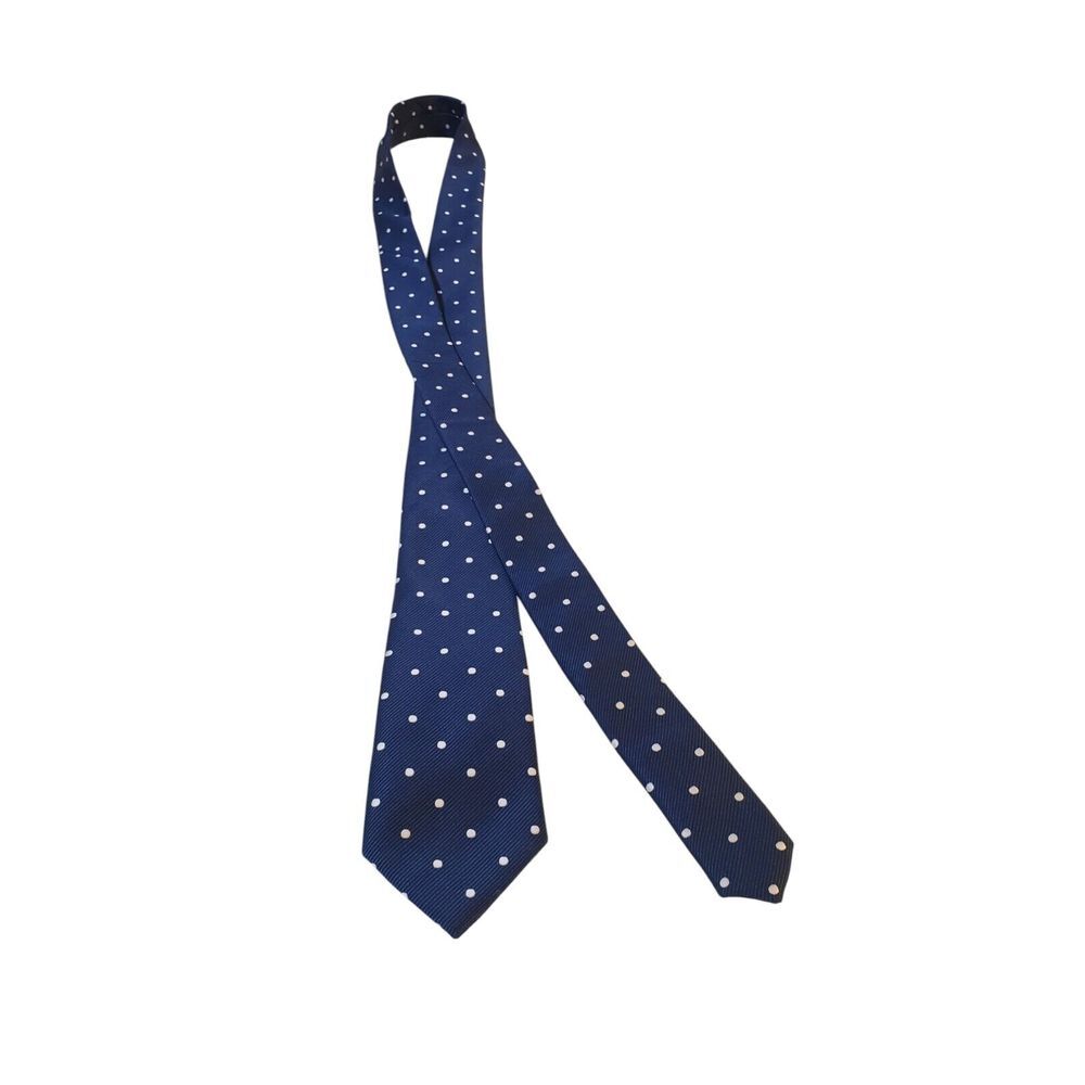 Pierre Cardin Neck‎ Tie Mens Navy White Polka Dots Slim Business Suit Church - Picture 3 of 12